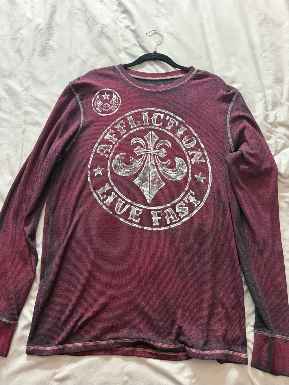 Affliction Men's Long-Sleeve Graphic Crewneck Shirt - Burgundy